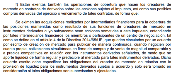 Exención ITF Derivados
